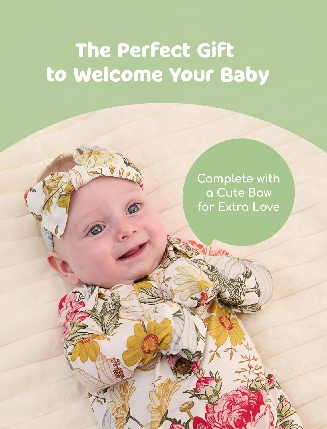 PATPAT Baby Sleeper Gown with Bamboo Viscose for Newborn Girls, Knotted Nightgown with Headband, Infant Home Coming Outfit