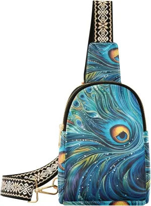 Peacock Feather Sling Bag for Women Fanny Packs for Women Small Leather Fanny Pack Crossbody Bags Fashion Waist Packs Chest Bag for Travel 21340992