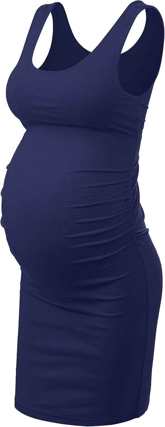 Peauty "B Shape Side Ruch Maternity Tank Dress/Bodycon Midi Dress for Everyday Wear Baby Shower