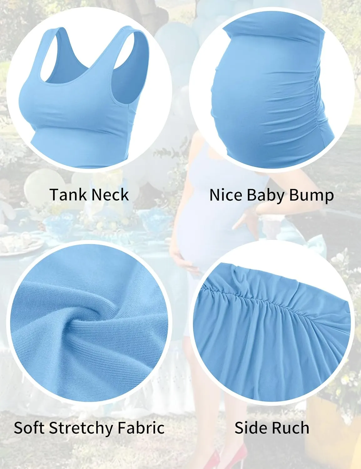 Peauty "B Shape Side Ruch Maternity Tank Dress/Bodycon Midi Dress for Everyday Wear Baby Shower