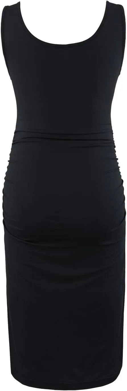 Peauty "B Shape Side Ruch Maternity Tank Dress/Bodycon Midi Dress for Everyday Wear Baby Shower