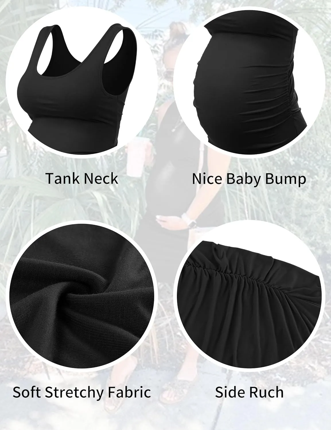 Peauty "B Shape Side Ruch Maternity Tank Dress/Bodycon Midi Dress for Everyday Wear Baby Shower