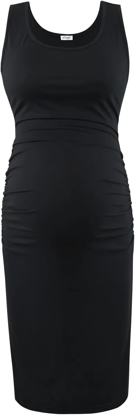 Peauty "B Shape Side Ruch Maternity Tank Dress/Bodycon Midi Dress for Everyday Wear Baby Shower