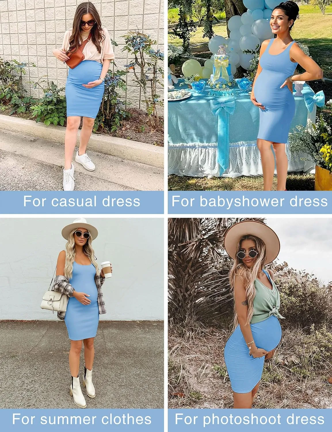 Peauty "B Shape Side Ruch Maternity Tank Dress/Bodycon Midi Dress for Everyday Wear Baby Shower