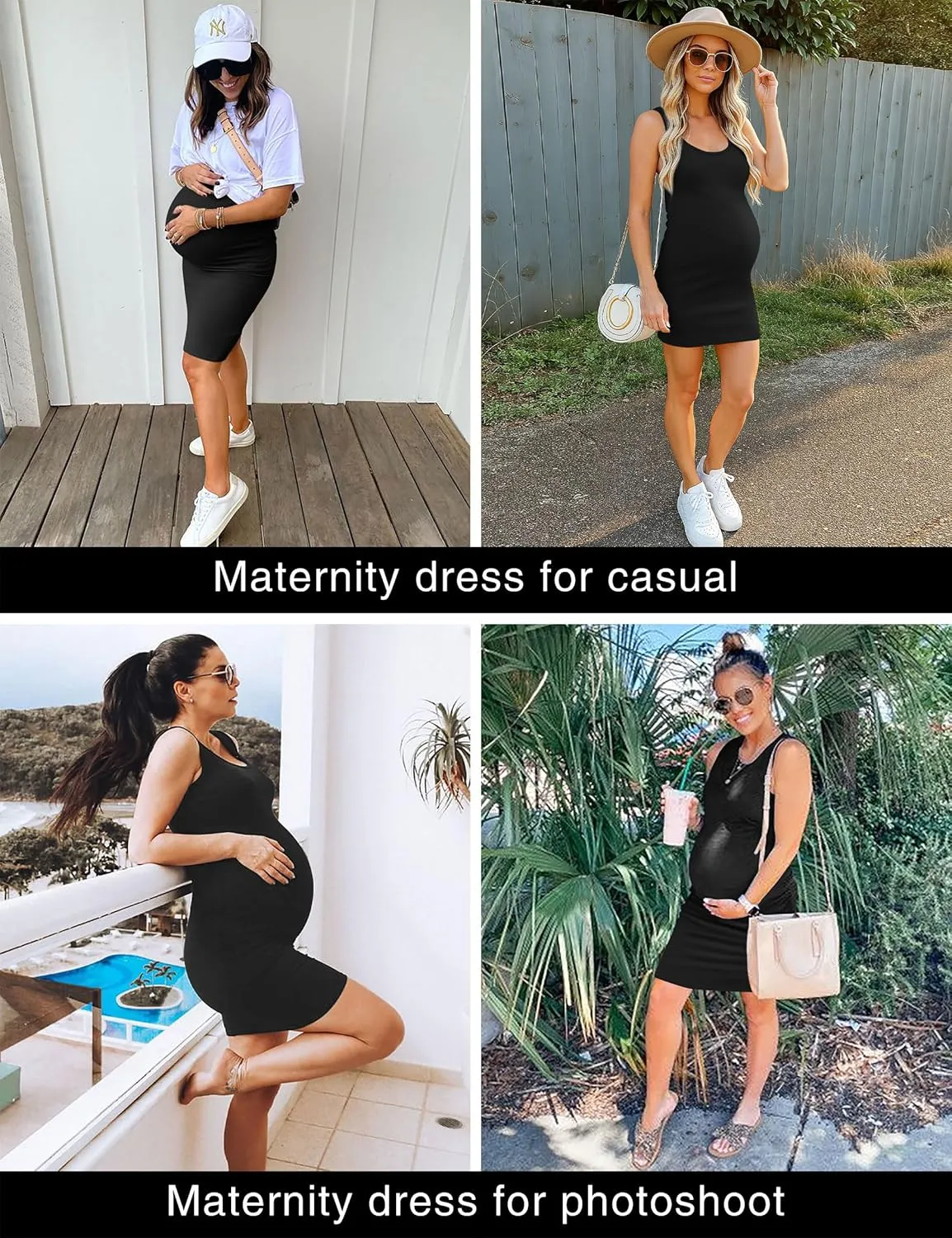Peauty "B Shape Side Ruch Maternity Tank Dress/Bodycon Midi Dress for Everyday Wear Baby Shower