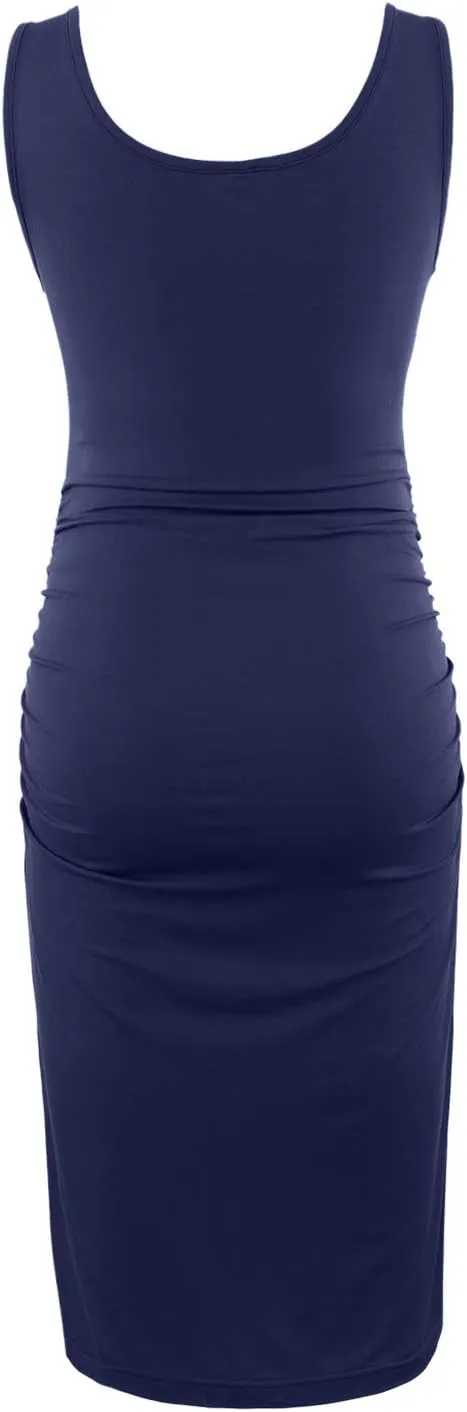 Peauty "B Shape Side Ruch Maternity Tank Dress/Bodycon Midi Dress for Everyday Wear Baby Shower