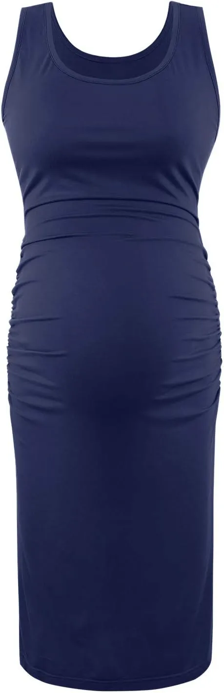Peauty "B Shape Side Ruch Maternity Tank Dress/Bodycon Midi Dress for Everyday Wear Baby Shower