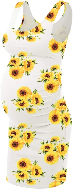 Peauty "B Shape Side Ruch Maternity Tank Dress/Bodycon Midi Dress for Everyday Wear Baby Shower