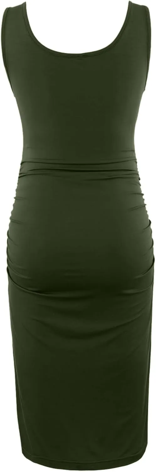 Peauty "B Shape Side Ruch Maternity Tank Dress/Bodycon Midi Dress for Everyday Wear Baby Shower