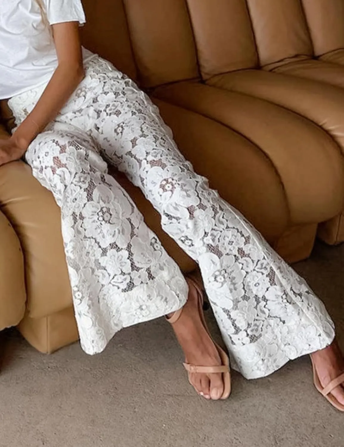 Perbai Women's Y2K Lace Bell Pants Sexy Crochet See Through Flare Leggings Floral Embroidered Mesh Beach Trousers