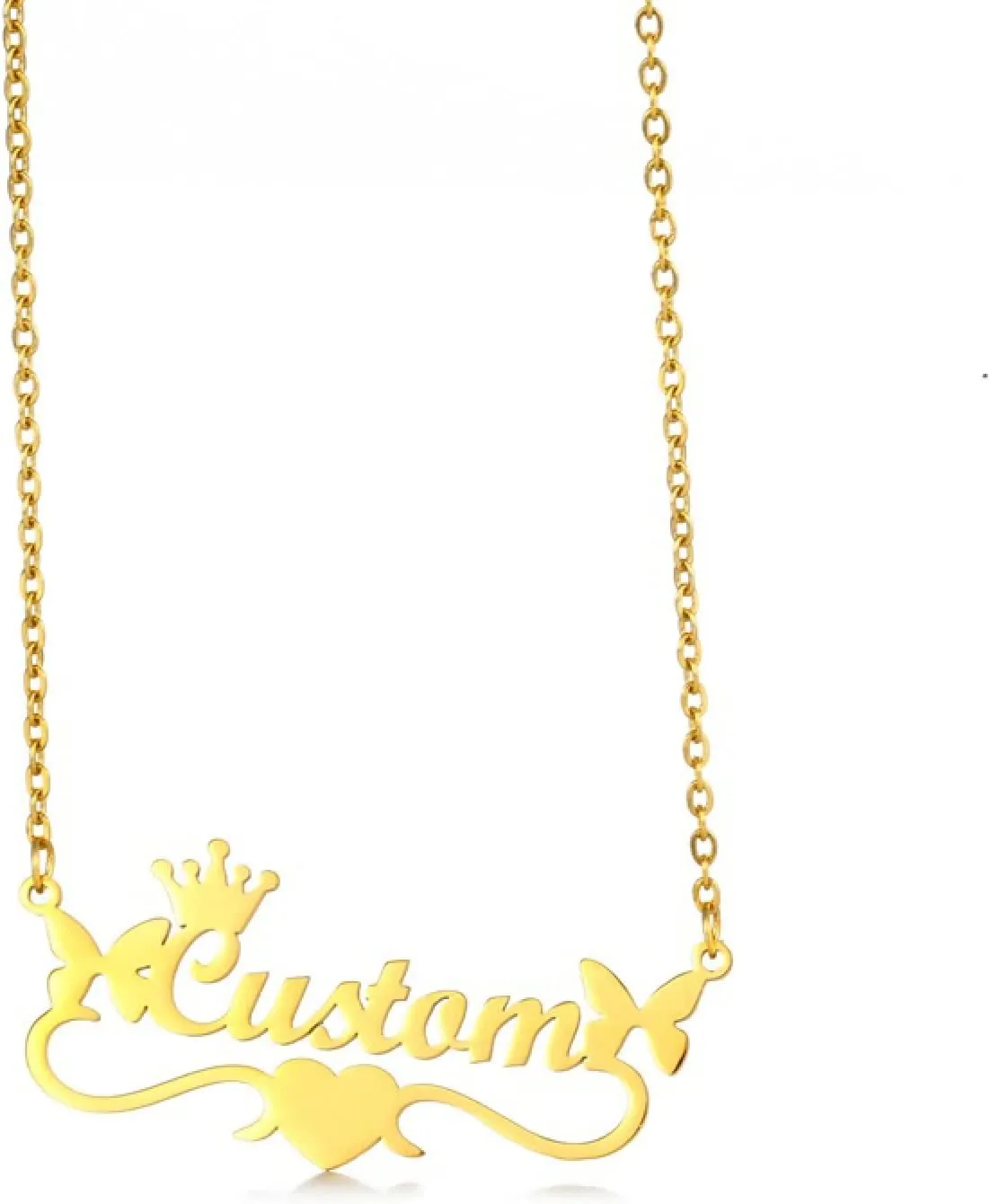 Personalized Name Chains Necklace Lovely Butterfly Heart Crown Custom Letter Numbers Handmade Pendants Women Jewelry Gifts