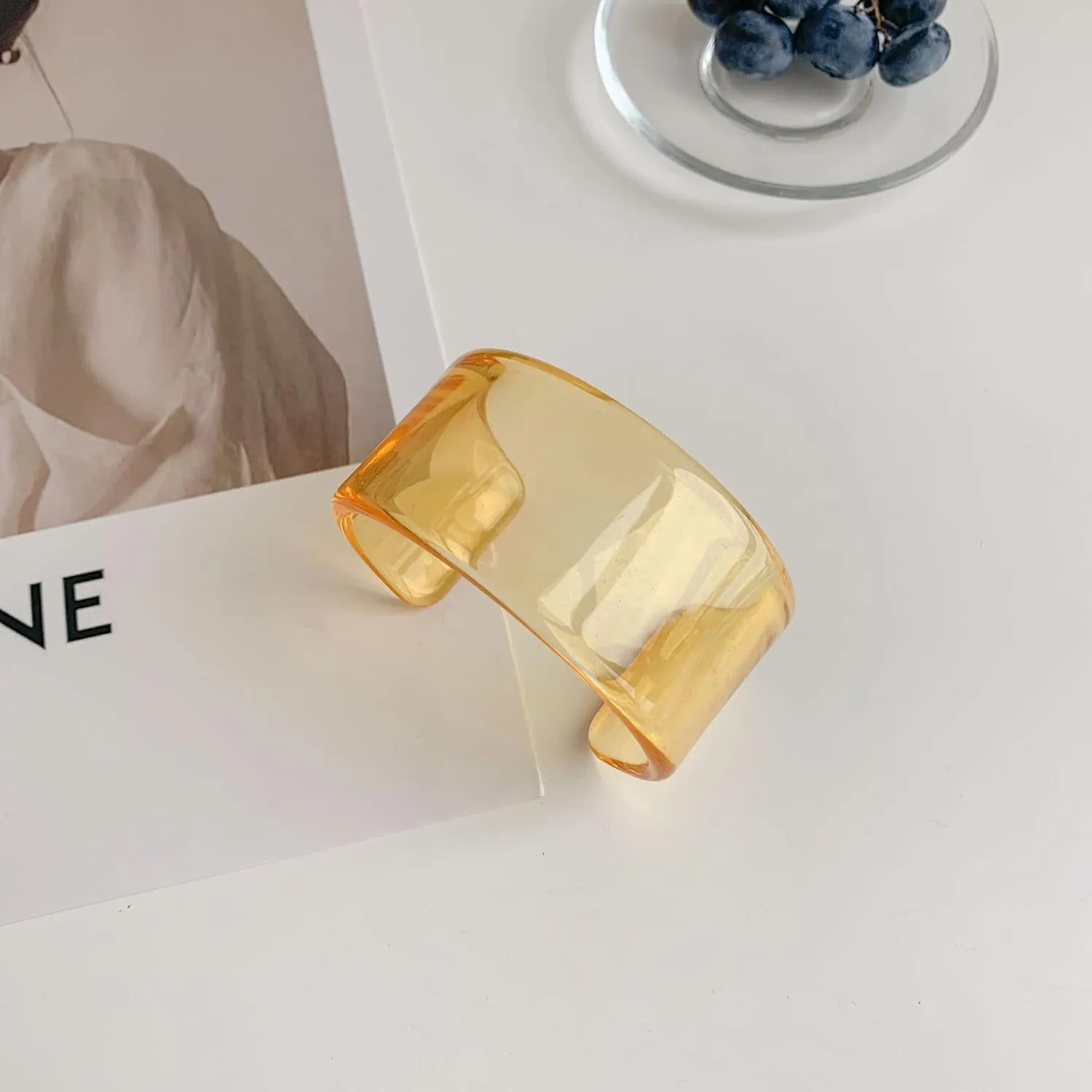 Pingyongchang Colorful Acrylic Resin Geometric Simple Open Bracelet Transparent Wide Cuff Bangle for Women Jewelry Gift
