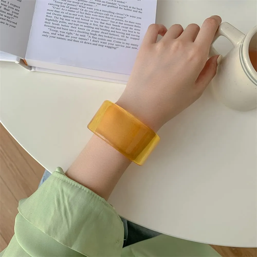 Pingyongchang Colorful Acrylic Resin Geometric Simple Open Bracelet Transparent Wide Cuff Bangle for Women Jewelry Gift