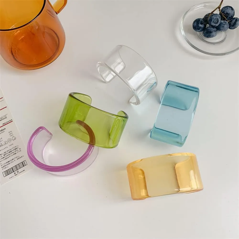 Pingyongchang Colorful Acrylic Resin Geometric Simple Open Bracelet Transparent Wide Cuff Bangle for Women Jewelry Gift