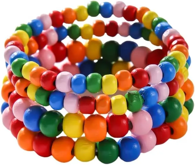 Pingyongchang Friendship Stackable Colorful Acrylic Beads Bracelets Star Gem Layered Bangle for Women Boho Glitter Transparent Rainbow Accessories Lovely Summer Holiday Beach Party Jewelry