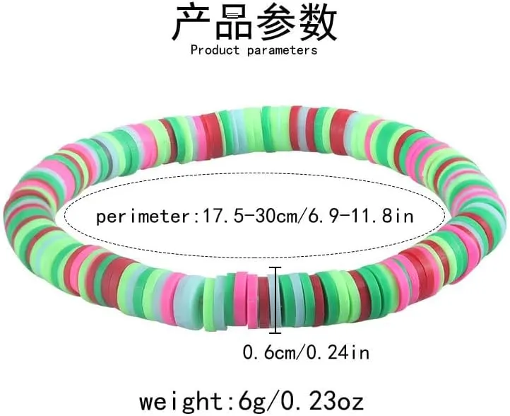 Pingyongchang Teacher Appreciation Gifts Heishi Surfer Beaded Bracelets Set Ploymer Clay Stackable Elastic Bangle for Women Bohemian Handmade Beaded Love Teach Inspire Teacher Graduation Bracelet