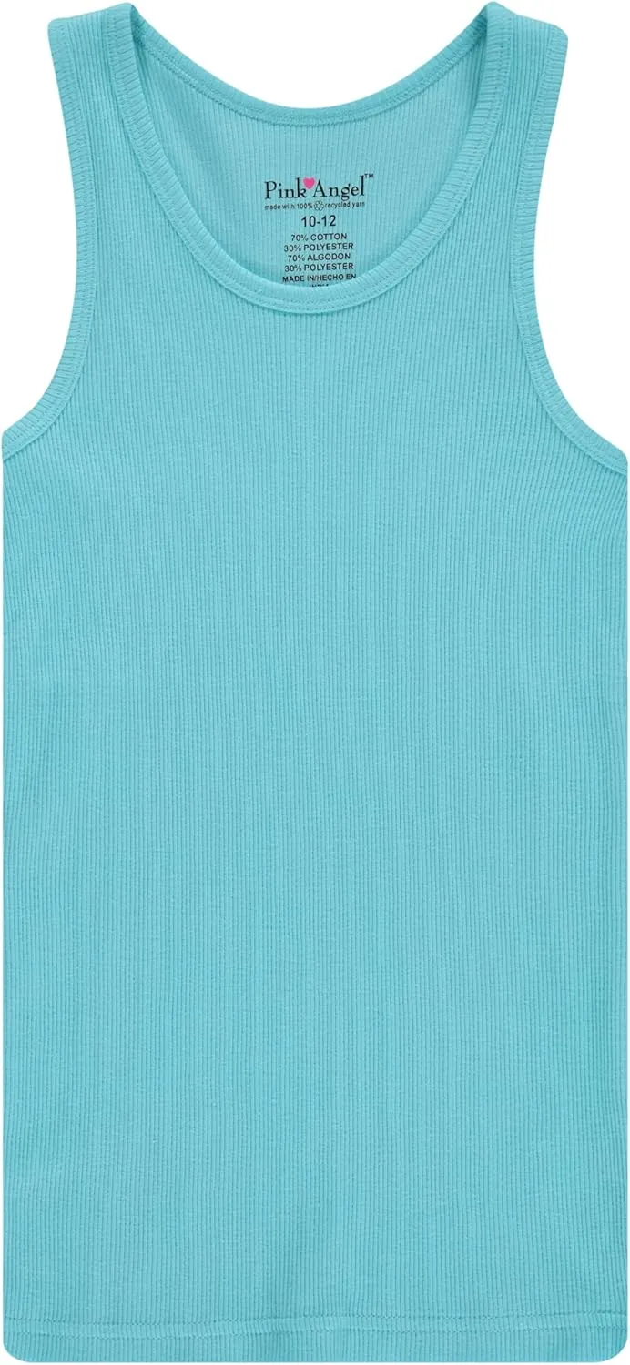 Pink Angel 6-Pack Girls Tank Tops - Undershirts, Trendy Ribbed Sleeveless Summer Shirts - Kids Tank Tops