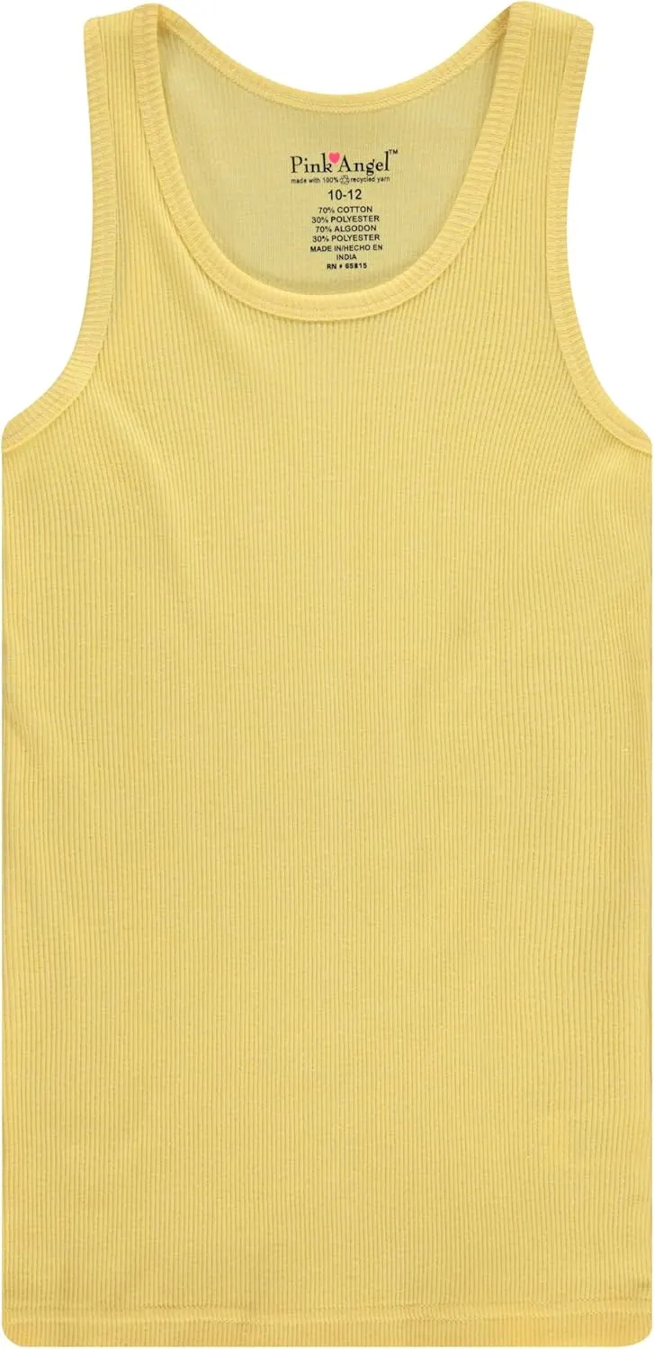 Pink Angel 6-Pack Girls Tank Tops - Undershirts, Trendy Ribbed Sleeveless Summer Shirts - Kids Tank Tops