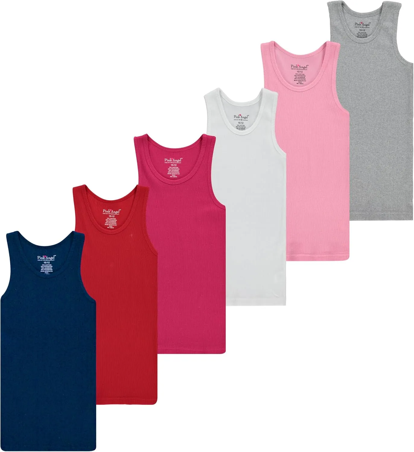 Pink Angel 6-Pack Girls Tank Tops - Undershirts, Trendy Ribbed Sleeveless Summer Shirts - Kids Tank Tops