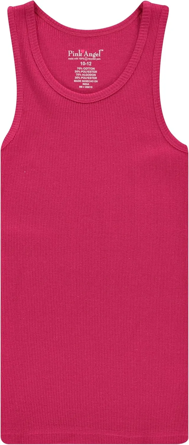 Pink Angel 6-Pack Girls Tank Tops - Undershirts, Trendy Ribbed Sleeveless Summer Shirts - Kids Tank Tops