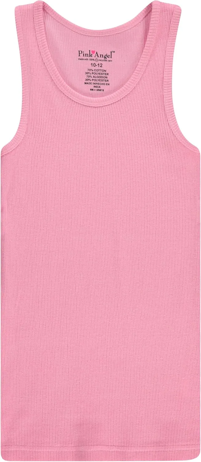 Pink Angel 6-Pack Girls Tank Tops - Undershirts, Trendy Ribbed Sleeveless Summer Shirts - Kids Tank Tops