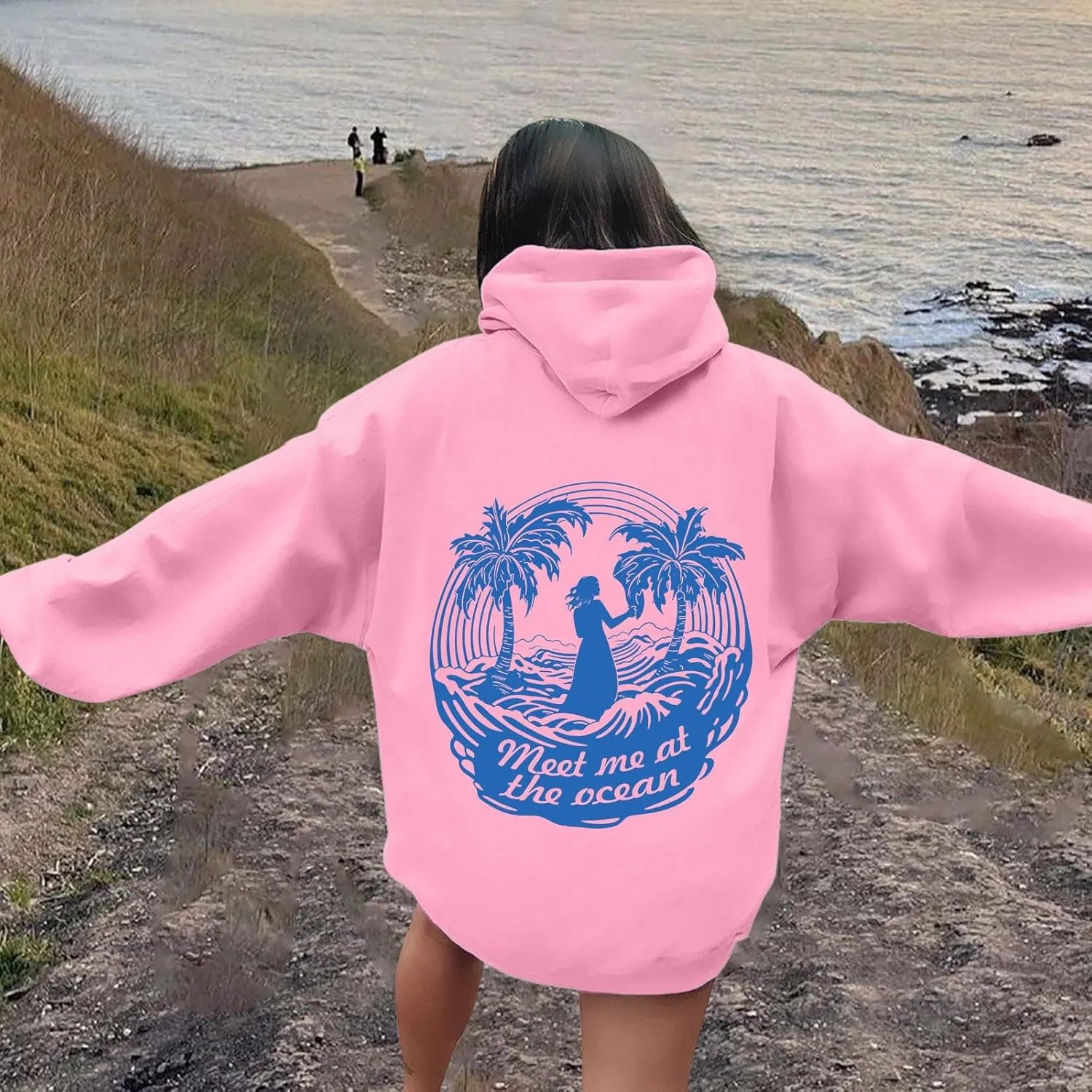 Pink Pom Puff Oversized Hoodie for Teen Girls Long Sleeve Y2K Graphic Hoodies with Pockets 2024 Fall Preppy Sweatshirt