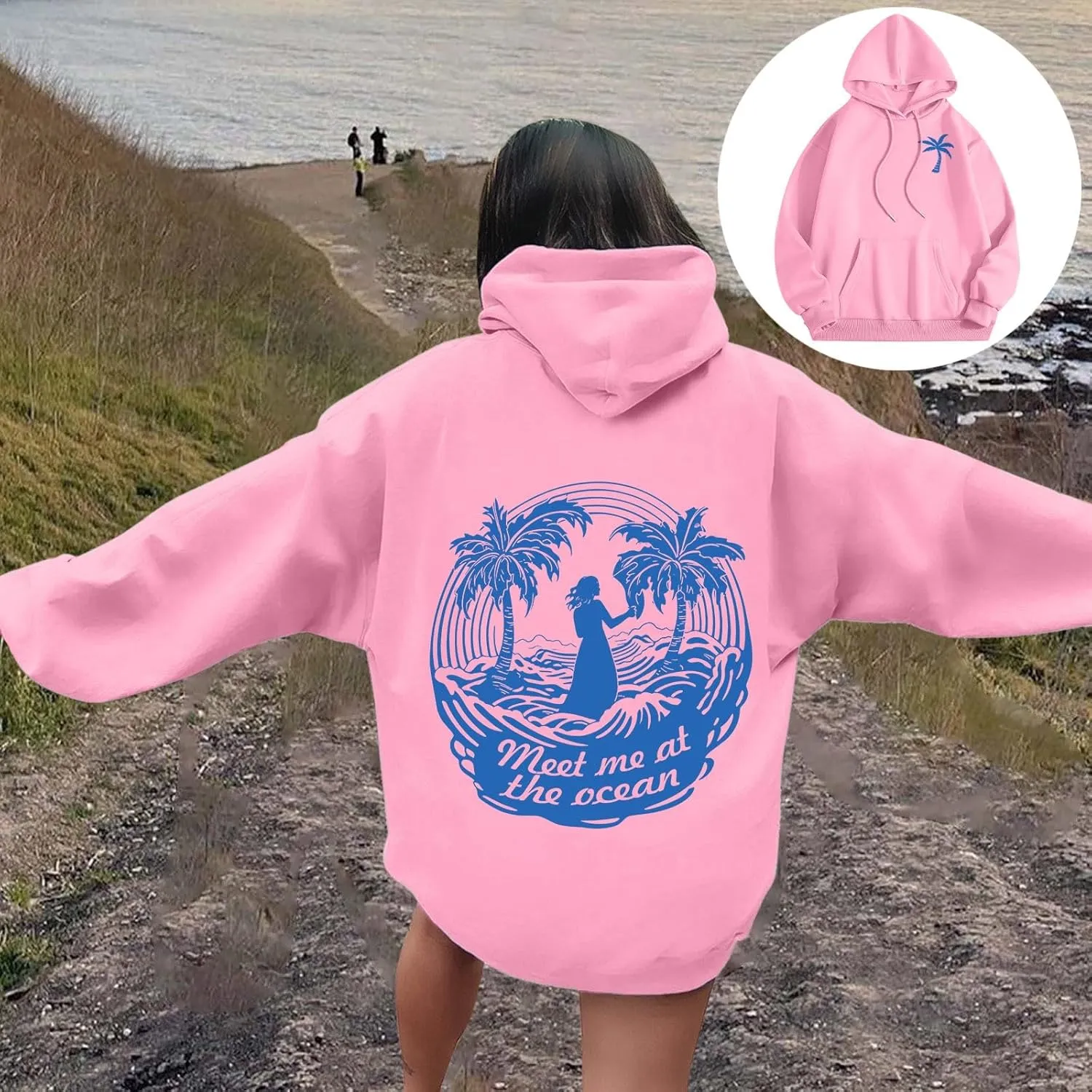Pink Pom Puff Oversized Hoodie for Teen Girls Long Sleeve Y2K Graphic Hoodies with Pockets 2024 Fall Preppy Sweatshirt