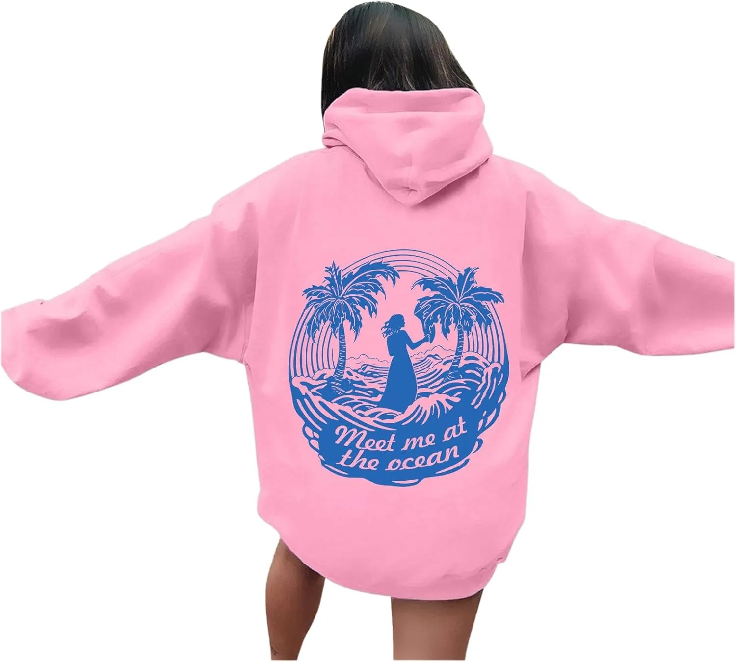 Pink Pom Puff Oversized Hoodie for Teen Girls Long Sleeve Y2K Graphic Hoodies with Pockets 2024 Fall Preppy Sweatshirt