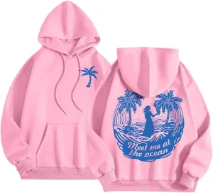 Pink Pom Puff Oversized Hoodie for Teen Girls Long Sleeve Y2K Graphic Hoodies with Pockets 2024 Fall Preppy Sweatshirt