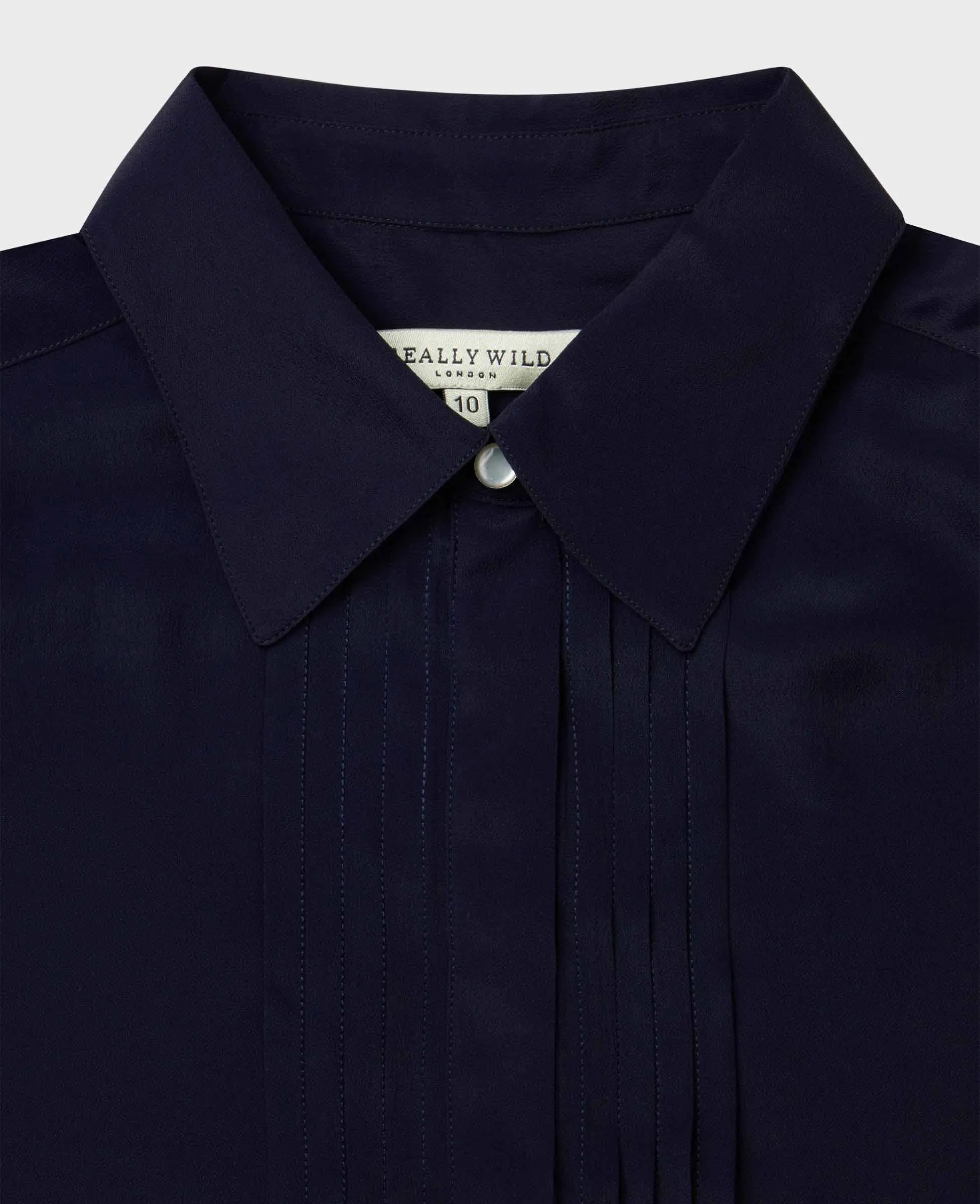 Pintuck Collared Silk Blend Blouse
