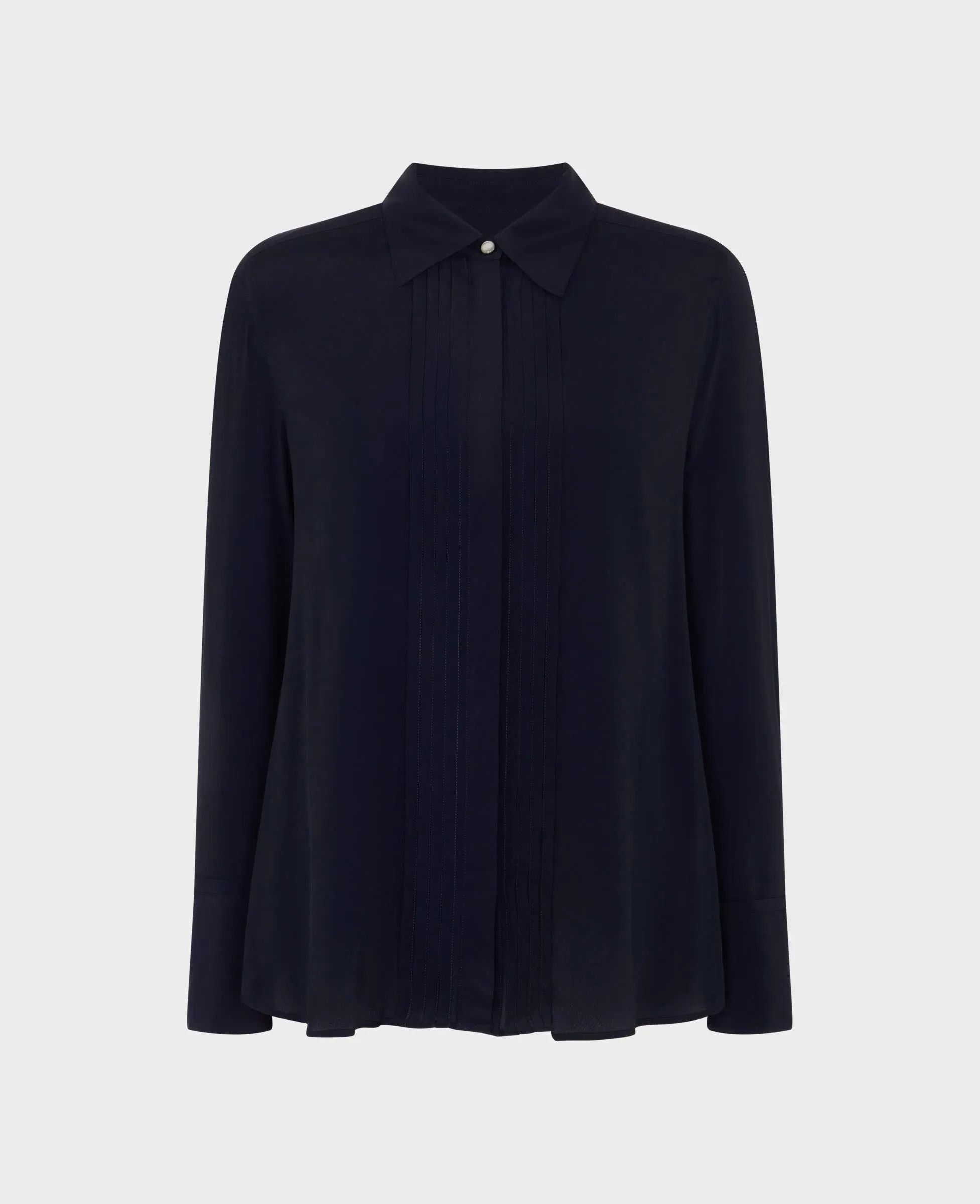 Pintuck Collared Silk Blend Blouse