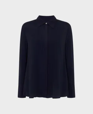 Pintuck Collared Silk Blend Blouse