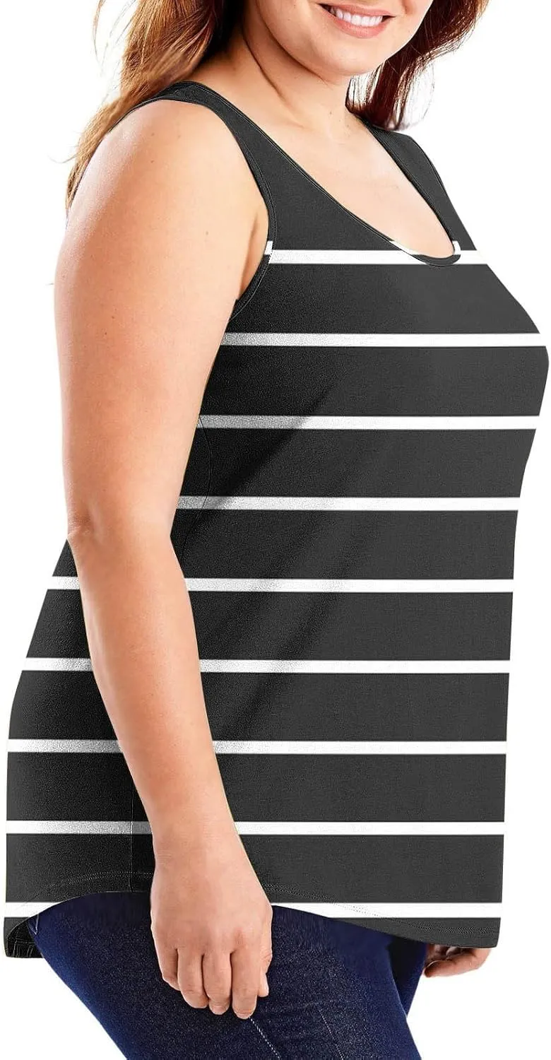 Plus Size Racerback Camis for Women's Crewneck Stripped Tank Top Casual Fitted Cotton Design Sleeveless Shirts S-5XL