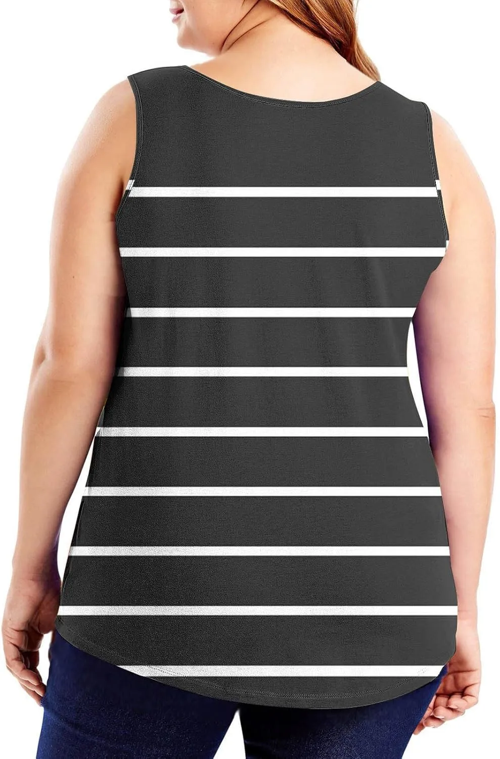 Plus Size Racerback Camis for Women's Crewneck Stripped Tank Top Casual Fitted Cotton Design Sleeveless Shirts S-5XL