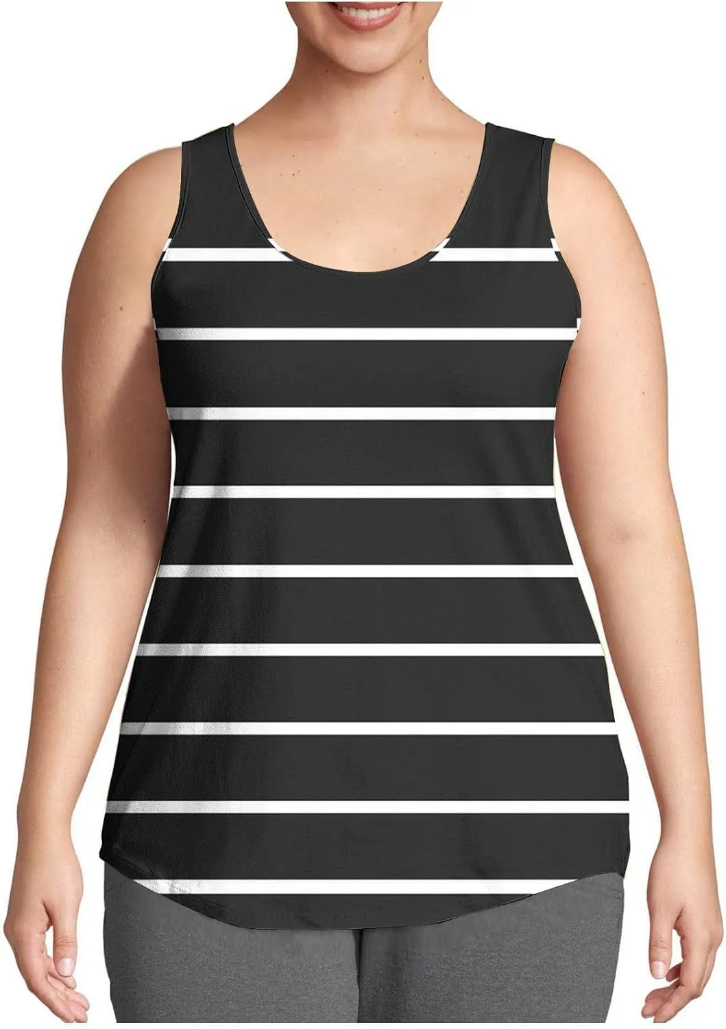 Plus Size Racerback Camis for Women's Crewneck Stripped Tank Top Casual Fitted Cotton Design Sleeveless Shirts S-5XL
