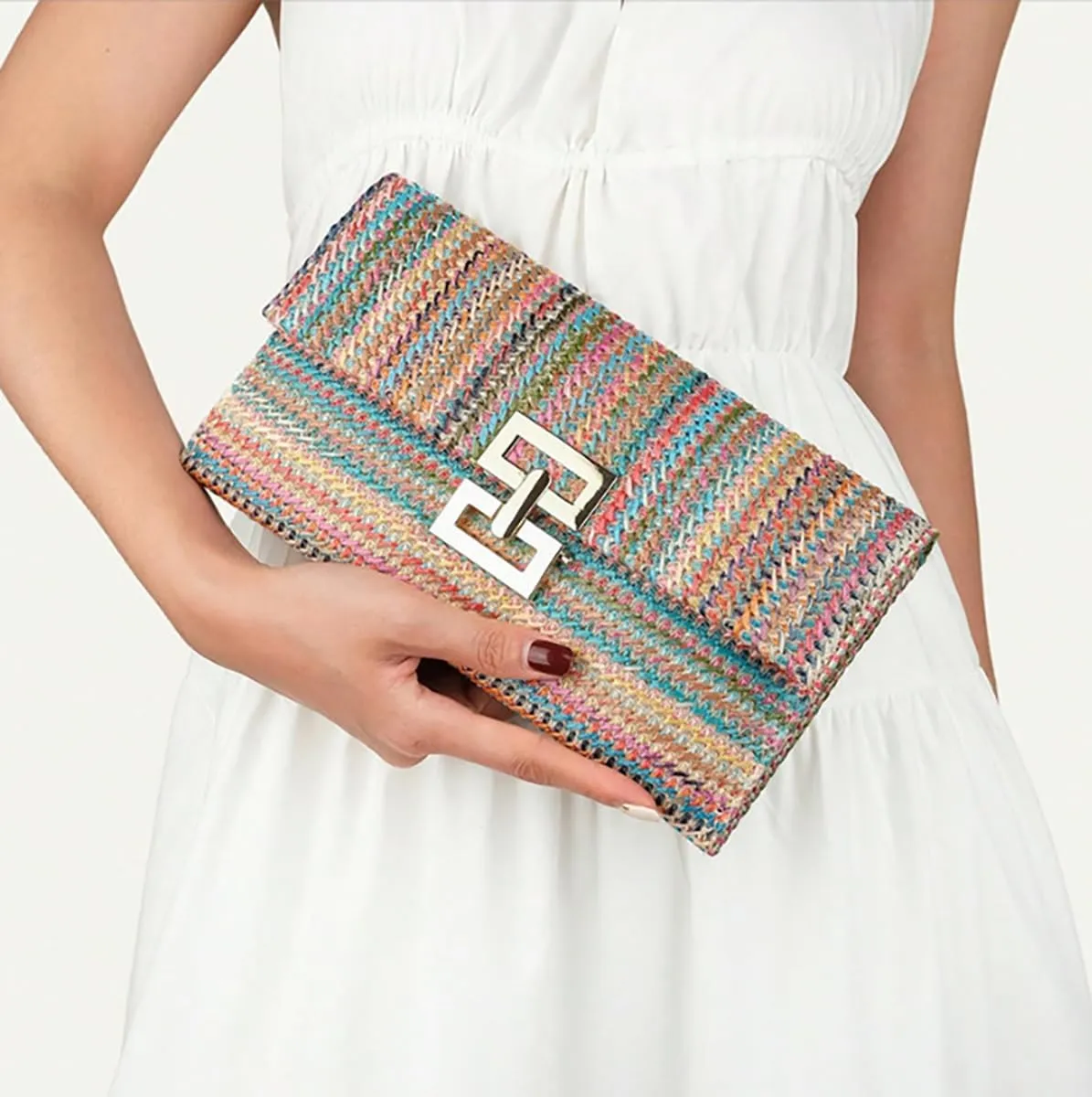 Pocadri Bow Straw Woven Purse for Women Handbag Summer Beach Evening Envelope Wallet Flap Phone Clutch Party Wedding