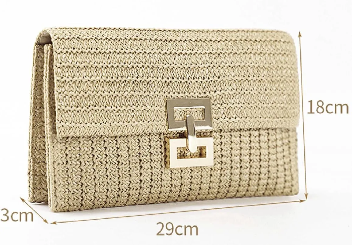 Pocadri Bow Straw Woven Purse for Women Handbag Summer Beach Evening Envelope Wallet Flap Phone Clutch Party Wedding