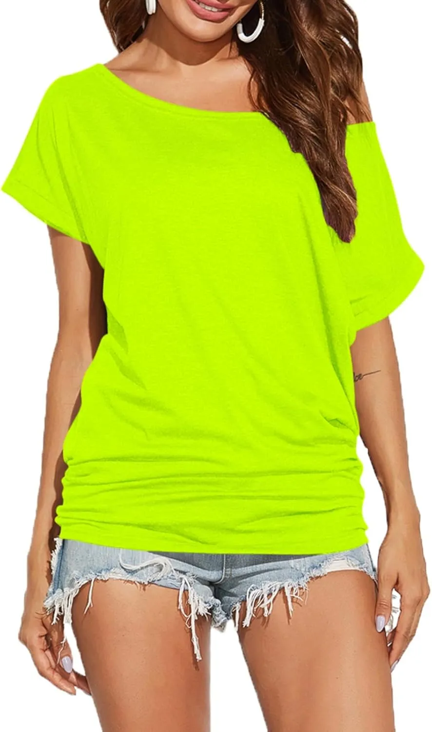 Poetsky Women's Summer Off Shoulder Shirts Casual Loose Short Sleeve Tunics Tops
