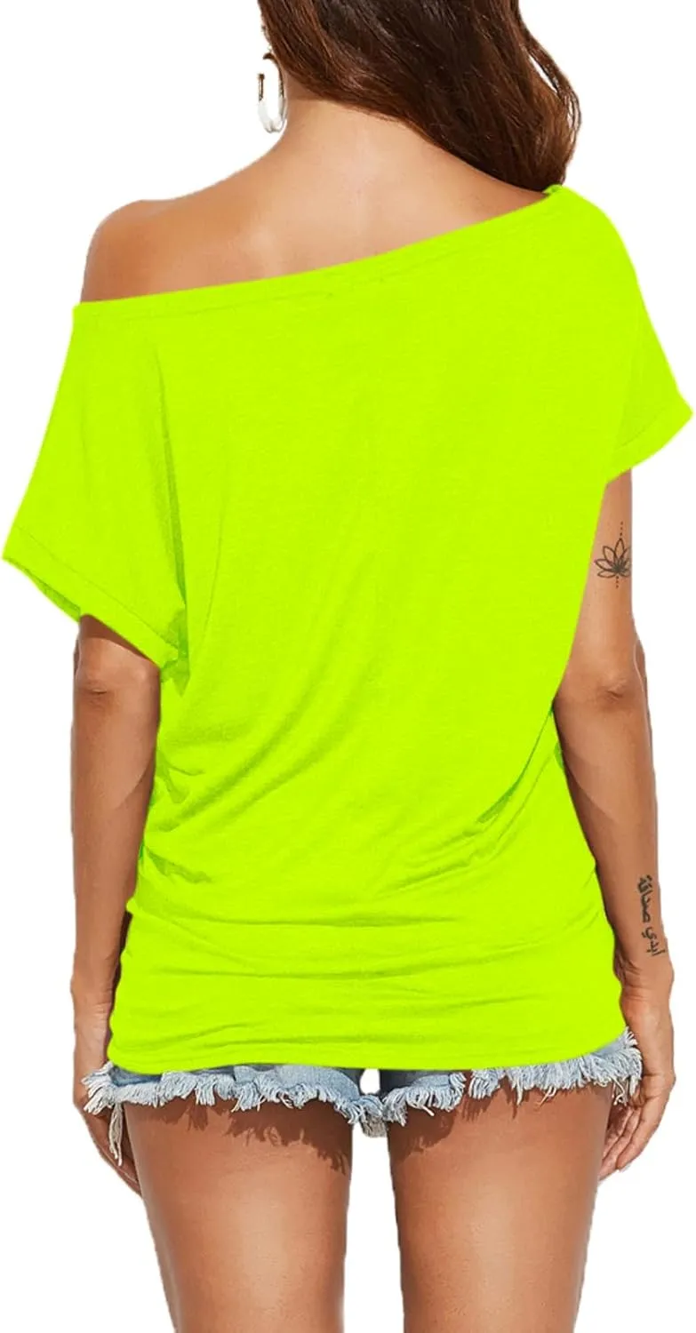 Poetsky Women's Summer Off Shoulder Shirts Casual Loose Short Sleeve Tunics Tops