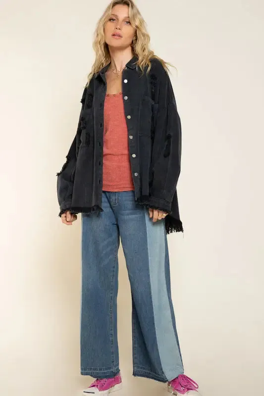 Pol Clothing Inc. Autumn Nights Jacket  Oversized, Distressed & Effortlessly Cool