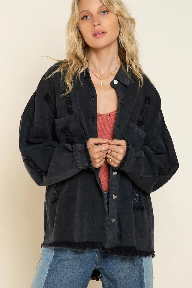 Pol Clothing Inc. Autumn Nights Jacket  Oversized, Distressed & Effortlessly Cool
