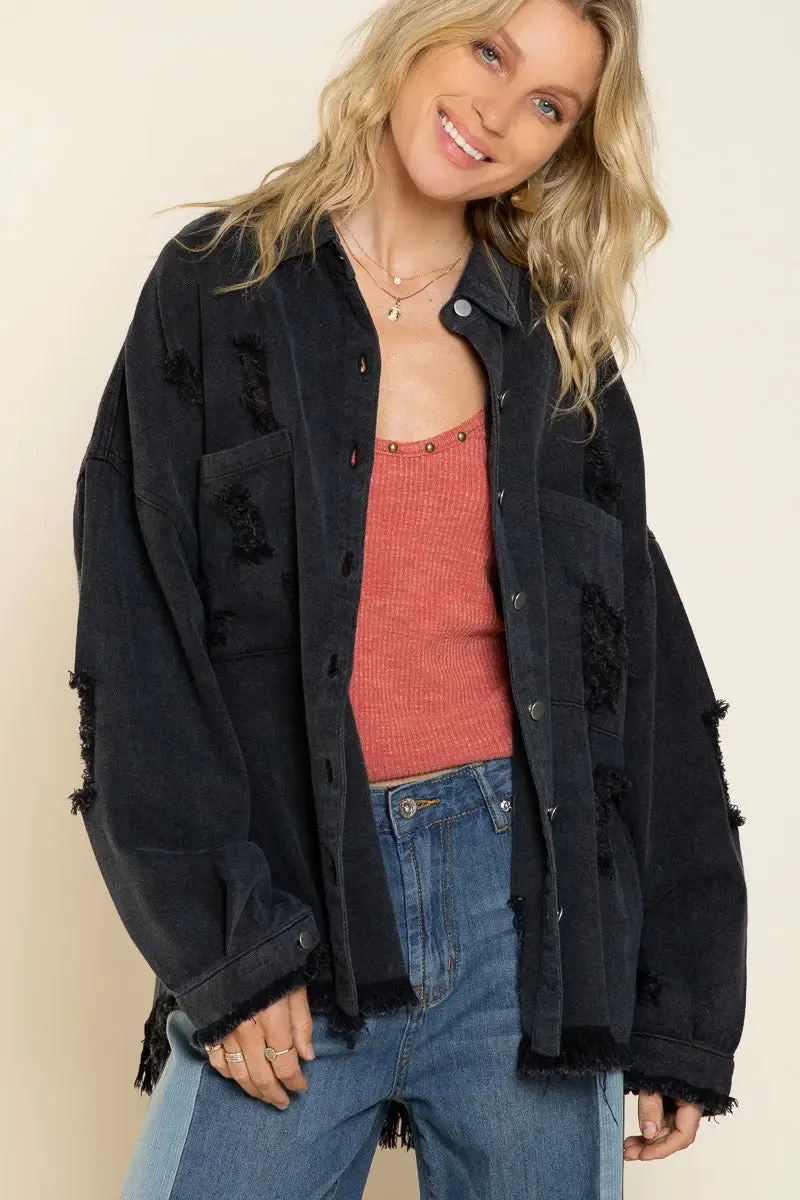 Pol Clothing Inc. Autumn Nights Jacket  Oversized, Distressed & Effortlessly Cool
