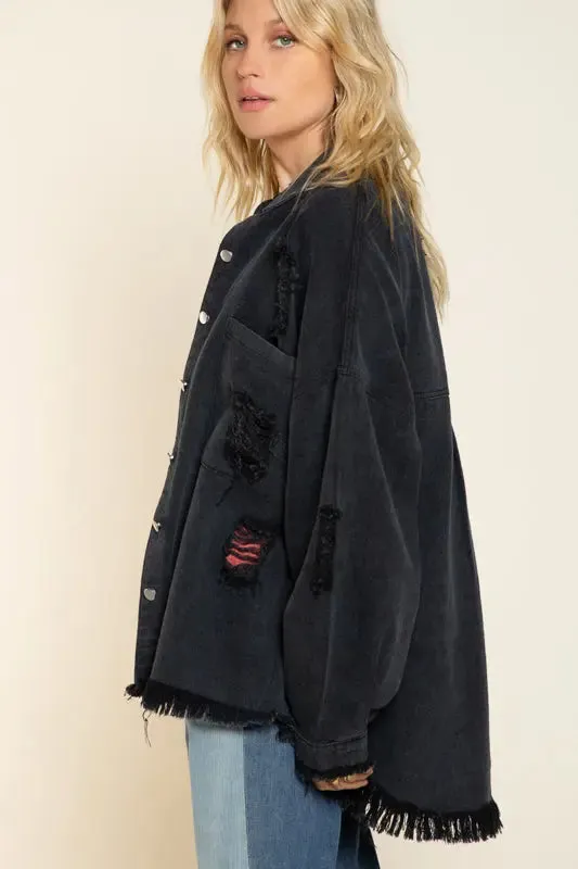 Pol Clothing Inc. Autumn Nights Jacket  Oversized, Distressed & Effortlessly Cool