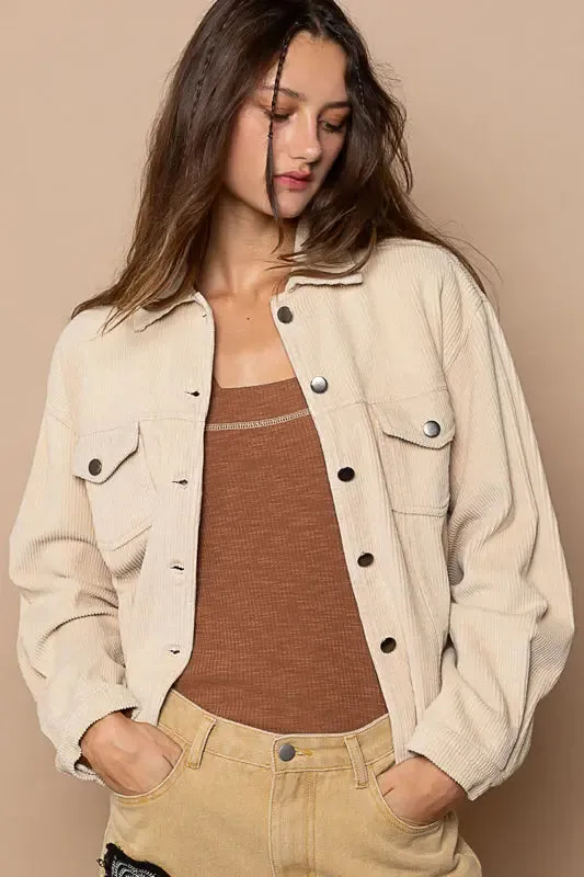 Pol Clothing Inc. Love You A Latte Jacket  Cozy Corduroy Trucker Style