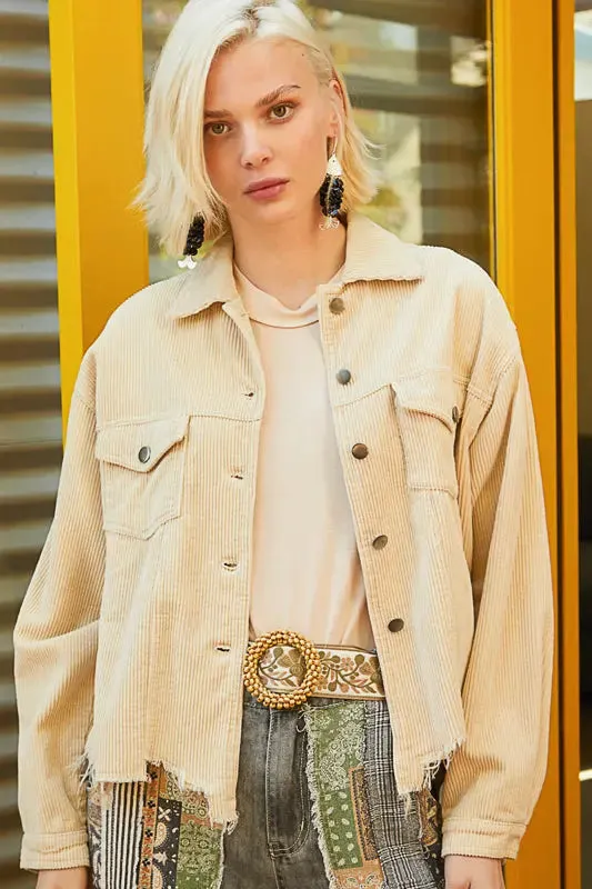 Pol Clothing Inc. Love You A Latte Jacket  Cozy Corduroy Trucker Style