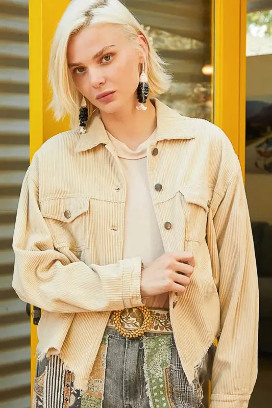 Pol Clothing Inc. Love You A Latte Jacket  Cozy Corduroy Trucker Style