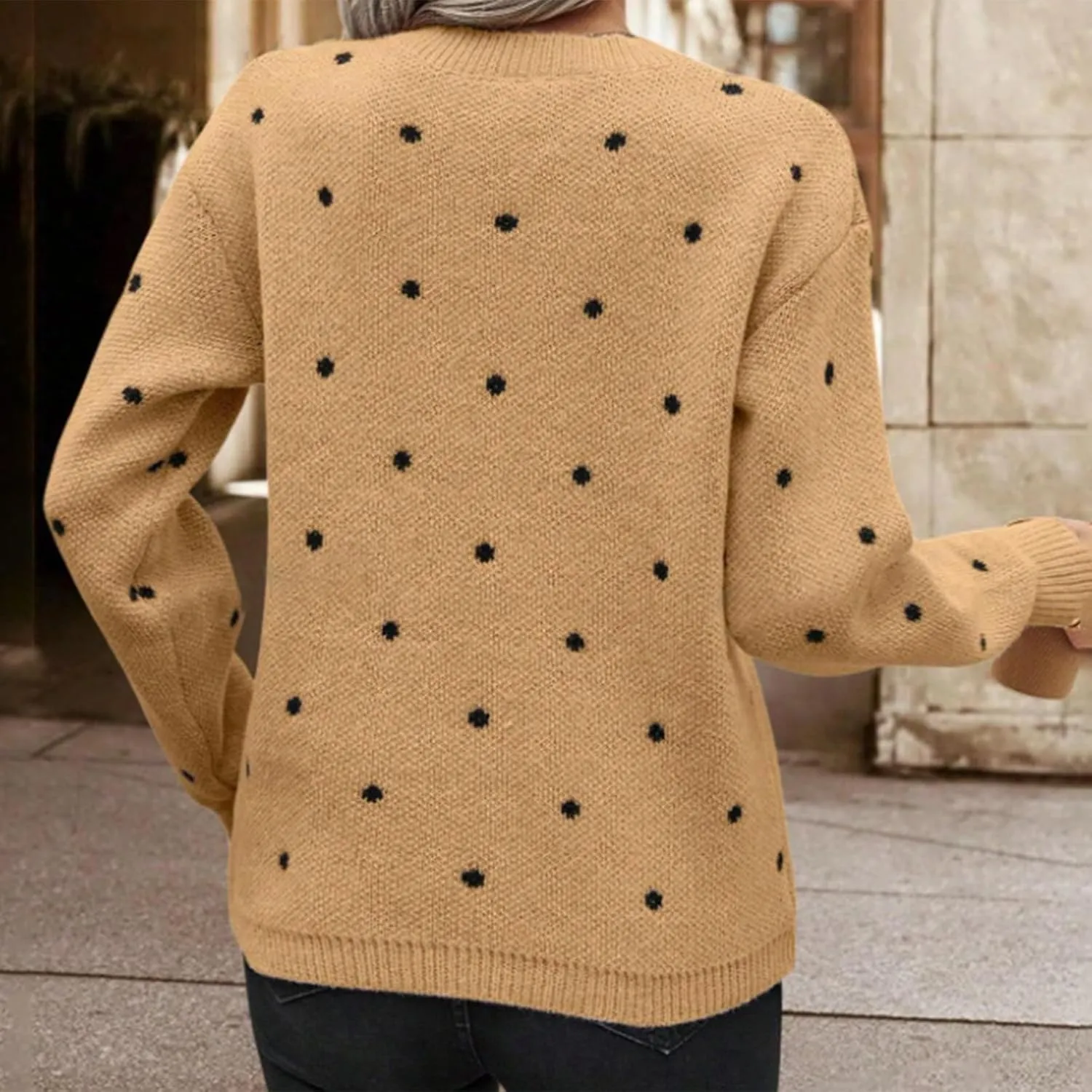 Polka Dot Sweater for Women Casual Long Sleeve Crewneck Pullover Shirt Fashion 2024 Winter Outfits Loose Warm Clothes