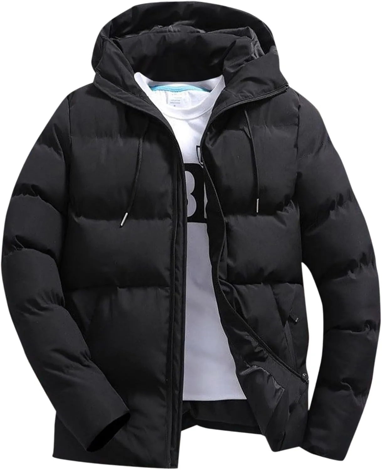 Puffer Jacket Men Insulated Lightweight Hooded Down Coats Outdoor Winter Casual Windproof Tops Waterproof Jackets