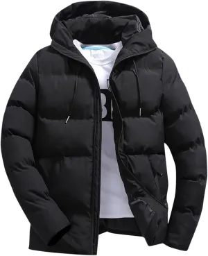 Puffer Jacket Men Insulated Lightweight Hooded Down Coats Outdoor Winter Casual Windproof Tops Waterproof Jackets