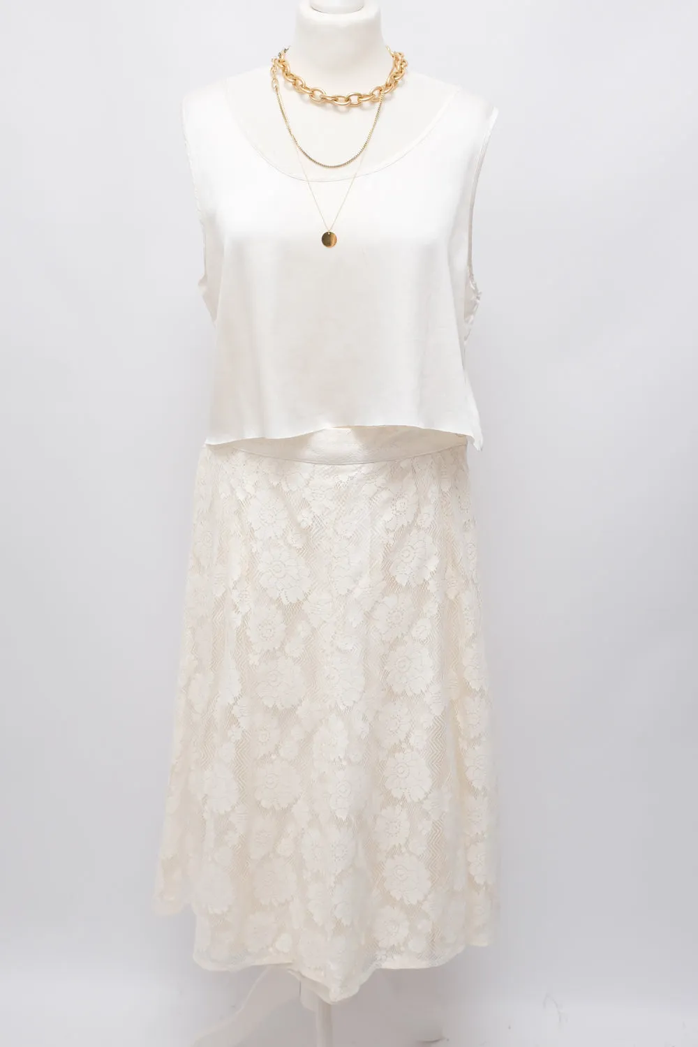 PURE SATIN SILK IVORY CROP VINTAGE TANK